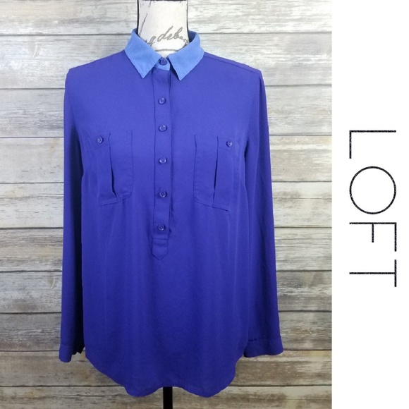LOFT Tops - LOFT Colorblock Half Button Blouse Top Size Medium